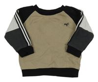 Béžovo-černo-bílo-tmavošedá teplá mikina s logem a pruhy Next