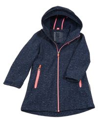 Tmavomodrý melírovaný softshellový kabát s nápisy a srdíčkem a kapucí C&A