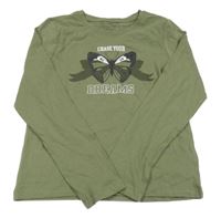 Khaki tričko s motýlkom a nápismi PRIMARK