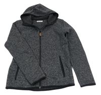 Šedo-černá melírovaná pletená propínací mikina s kapucí H&M