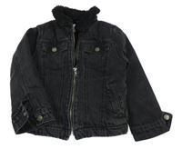 Černá riflová zateplená bunda s huňatým límečkem ZARA