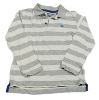 Šedo-bílé pruhované melírované mikinotriko s dinosaurom a golierikom Next