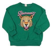 Tmavozelená oversize mikina so šelmou a nápisom SHEIN