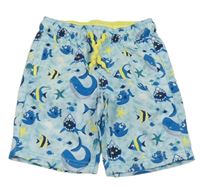 Světlemodré batikované plážové kraťasy s mořskými živočichy C&A