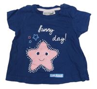 Tmavomodré tričko s hvězdicí a nápisy Ergee