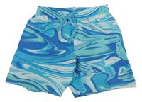 Modro-bielo-mentolovo-tmavomodré plážové kraťasy