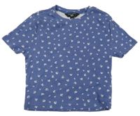 Tmavomodré žebrované crop tričko s kytičkami New Look