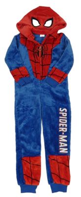 Cobaltově modro-červená plyšová kombinéza s pavoukem a kapucí - Spider-man MARVEL