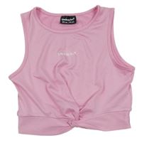 Růžový sportovní crop top s logem a překřížením Bekkin