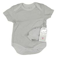 Nové - 2Set - Bílo/šedé pruhované body + bílé rukavice s obrázky Rock-a-Bye Baby