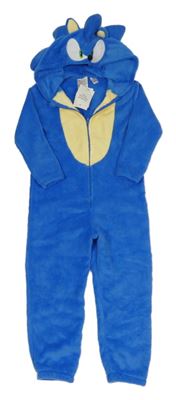 Nové - Kockovaným - Modro-žltá plyšová kombinéza s kapucí - Sonic H&M