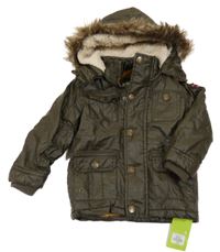 Nové - khaki zateplená bunda s nášivkou a kapucňou s kožešinou Rebel