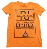 Oranžové športové tričko s nápismi Yigga