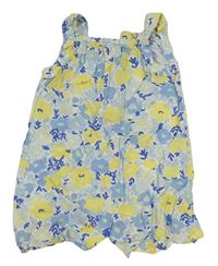 Bielo-modro-žltý kvetovaný ľahký kraťasový overal Primark