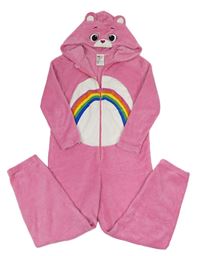 Ružovo-biela chlpatá kombinéza s dúhou a kapucí - Care Bears H&M