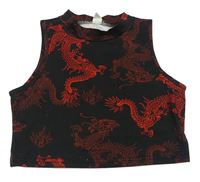 Čierny crop top s drakmi Shein