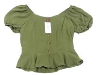 Khaki crop blúzka s gombíkmi Matalan