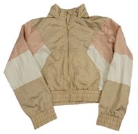 Hnedo-starorůžovo-béžová šušťáková jesenná crop bunda H&M