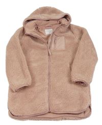 Staroružová huňatá zateplená bunda s kapucňou Matalan