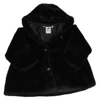 Čierny kožušinový podšitý kabát s kapucňou C&A