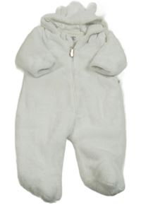 Biela chlpatá zateplená kombinéza s kapucňou