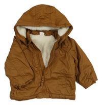 Hnědá šusťáková zateplená bunda s nášivkou a kapucí H&M