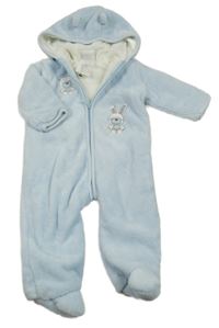 Světlemodrá chlupatá zateplená kombinéza s medvědy a kapucí Absorba