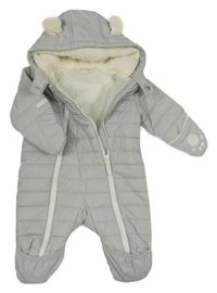 Světlešedá prošívaná šusťáková zateplená kombinéza s kapucí The Little White Company