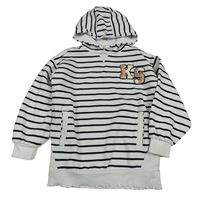 Bílo-černá pruhovaná dlouhá mikina s písmeny a kapucí River Island