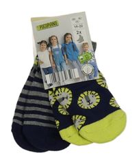 Nové - 2x ponožky - tmavomodré s lvy + tmavomodro-šedé pruhované Pocopiano