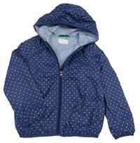 Tmavomodrá puntíkatá šusťáková nepromokavá bunda s kapucí Benetton