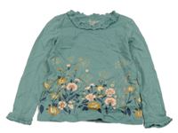 Zelené triko s květinami C&A