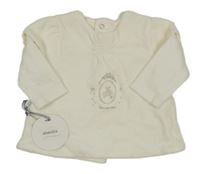 Nové - Smotanové zamatové podšité tričko s medvěďom