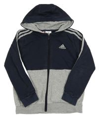 Tmavomodro-šedá propínací mikina s logem a kapucí Adidas