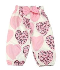 Bílé lehké kalhoty se srdíčky a mašlí