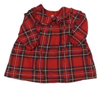 Červeno-černo-barevné kostkované bavlněné šaty s límečkem a všitým body H&M