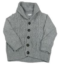 Šedý melírovaný propínací svetr s límcem F&F