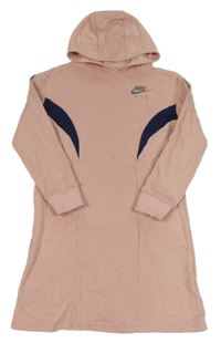 Růžovo-tmavomodré teplákové šaty s logem a kapucí Nike Air