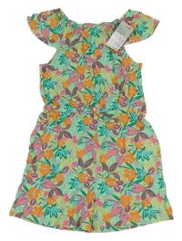 Nové - Zelenkavý květovaný bavlněný kraťasový overal s listy Primark