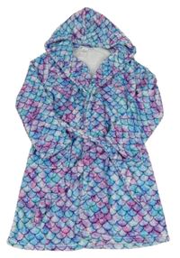 Modro-fialový vzorovaný chlupatý župan s kapucí - mořská panna