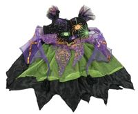 Kostým - Černo-zeleno-fialové šaty s pavouky a pavučinami