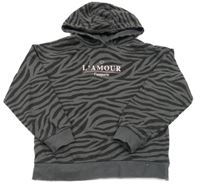 Tmavošedo-čierna vzorovaná mikina s nápisom a kapucňou Primark