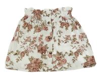 Smotanová kvetovaná sukňa s gombíkmi a vreckami Shein