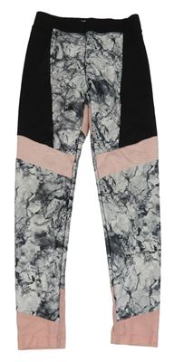 Černo-bílo-růžové sportovní legíny se vzorem Matalan