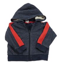 Tmavomodrá melírovaná propínací mikina s kapucí Polarn O. Pyret