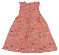 Staroružové bavlnené šaty s motýly Pocopiano