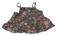 Antracitovo-farebný kvetovaný crop top s gombíkmi Dopodopo
