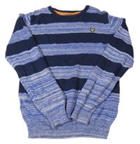 Tmavomodro-modrý pruhovaný sveter s logom Lyle & Scott