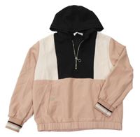 Pudrovo-světlebéžovo-čierna šušťáková bunda s kapucňou Zara