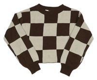 Hnedo-béžový kockovaný crop sveter H&M